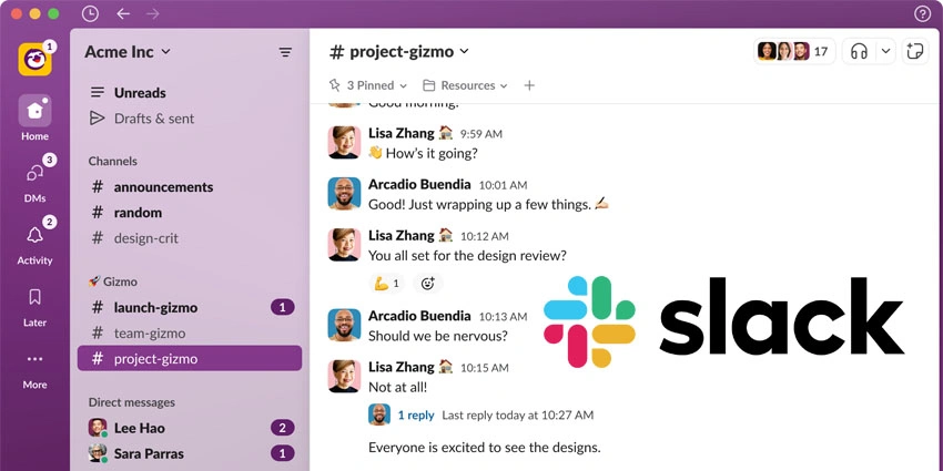 Giao diện hiển thị của phần mềm Slack